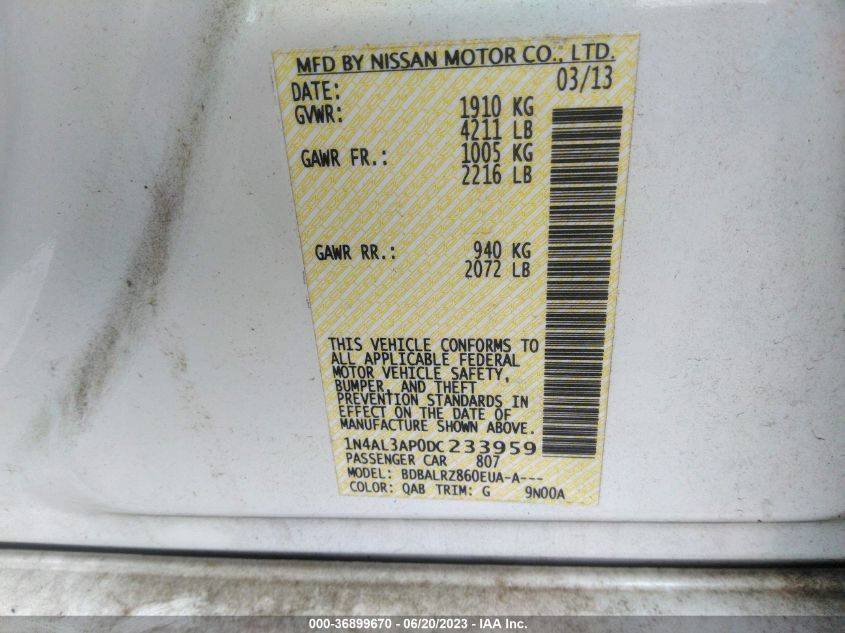 2013 NISSAN ALTIMA 2.5 S - 1N4AL3AP0DC233959