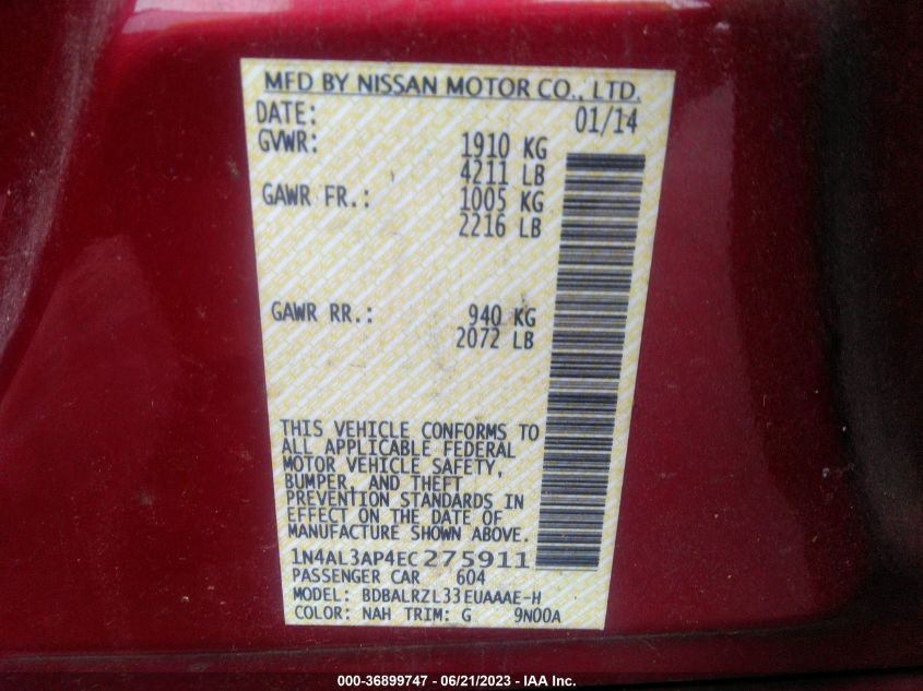 2014 NISSAN ALTIMA 2.5 S - 1N4AL3AP4EC275911