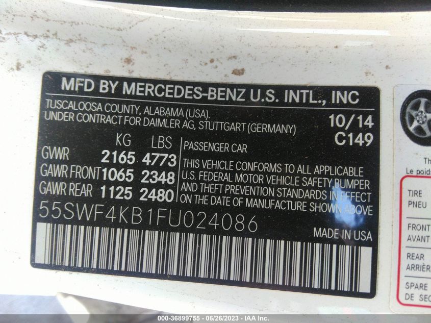 2015 MERCEDES-BENZ C-CLASS C 300 - 55SWF4KB1FU024086
