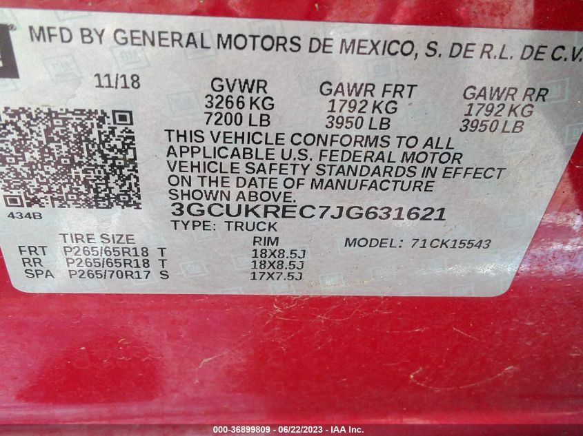 2018 CHEVROLET SILVERADO 1500 LT - 3GCUKREC7JG631621