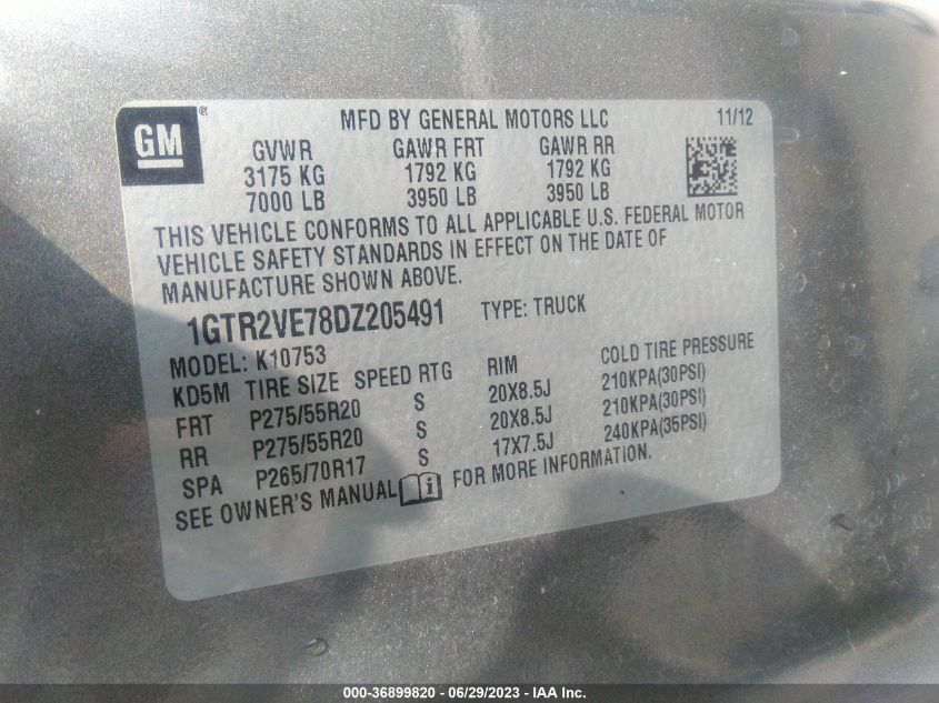 2013 GMC SIERRA 1500 SLE - 1GTR2VE78DZ205491