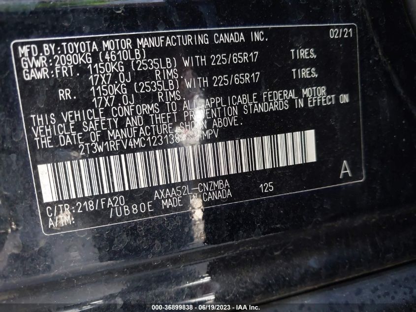 2021 TOYOTA RAV4 XLE - 2T3W1RFV4MC123138
