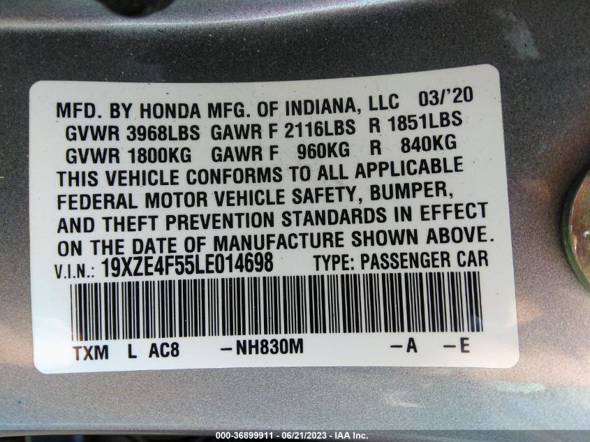 2020 HONDA INSIGHT EX - 19XZE4F55LE014698
