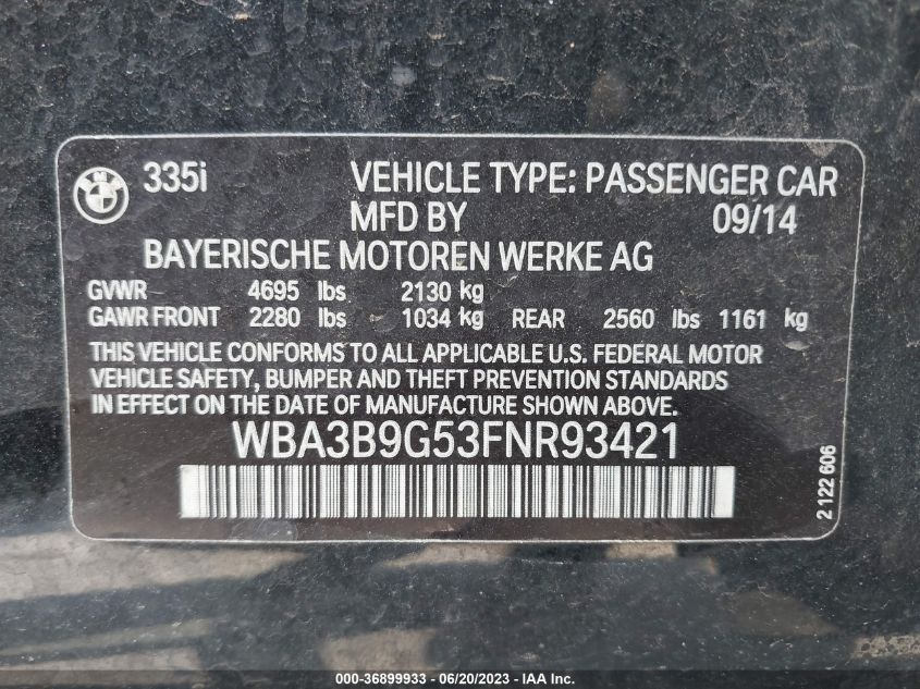 2015 BMW 335 XI WBA3B9G53FNR934