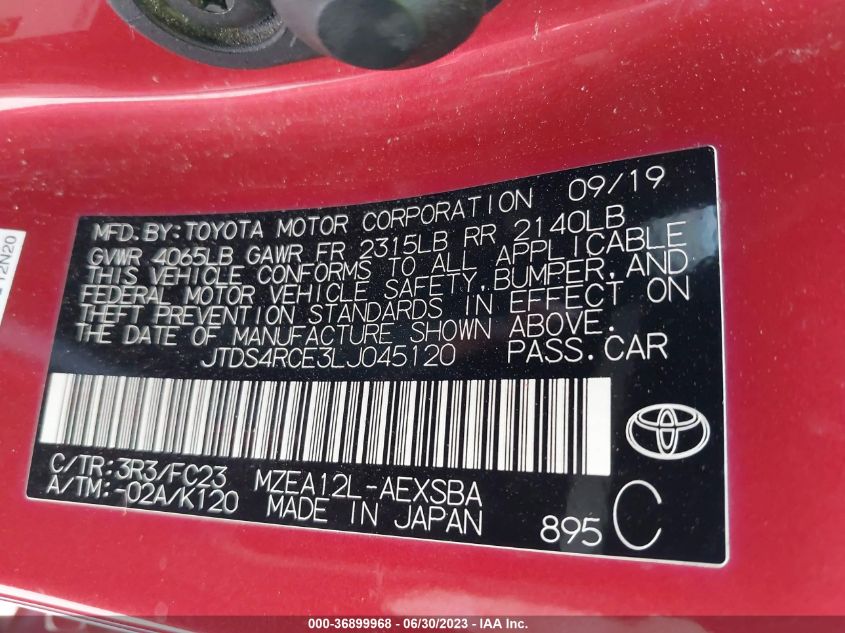 2020 TOYOTA COROLLA SE/NIGHTSHADE - JTDS4RCE3LJ045120