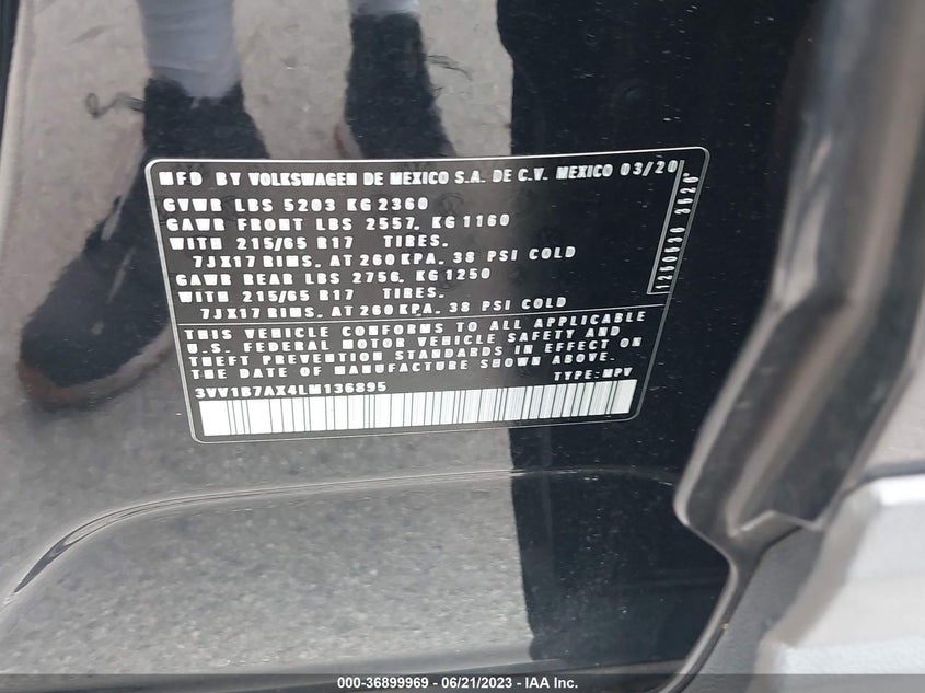 VIN 3VV1B7AX4LM136895 2020 VOLKSWAGEN TIGUAN S