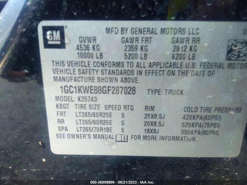 2016 CHEVROLET SILVERADO 2500HD LTZ - 1GC1KWE88GF287028