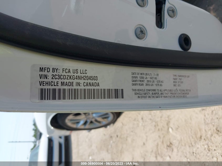 VIN 2C3CDZKG4NH204503 2022 DODGE CHALLENGER GT