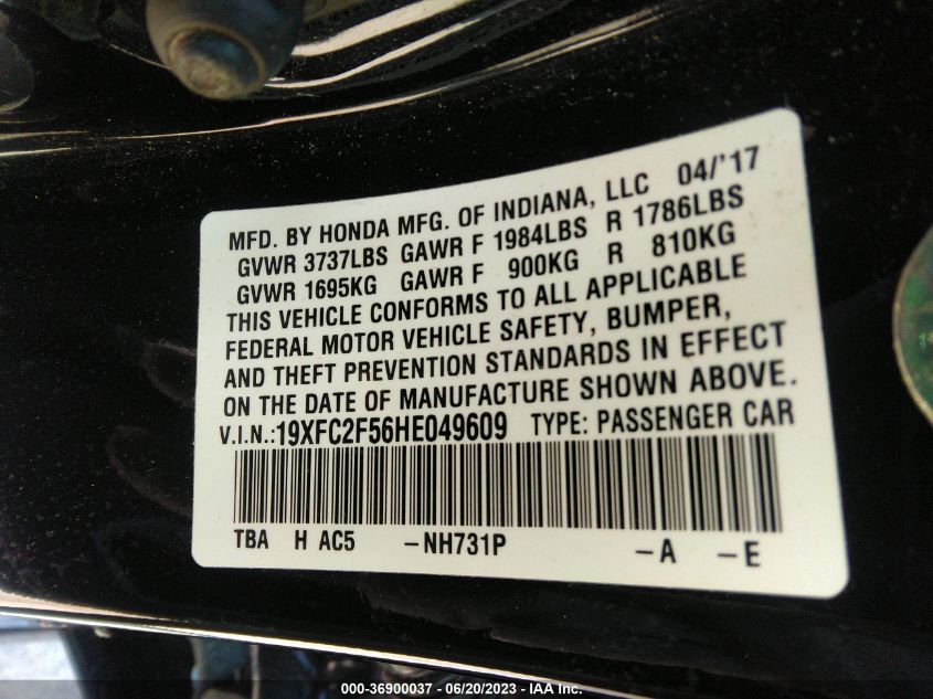 2017 HONDA CIVIC LX - 19XFC2F56HE049609