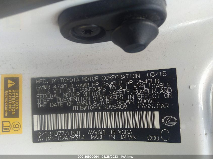 2015 LEXUS ES 300H HYBRID - JTHBW1GG5F2095408
