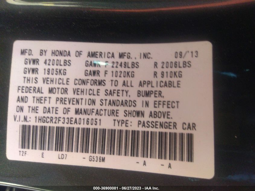 2014 HONDA ACCORD SEDAN LX - 1HGCR2F33EA016051