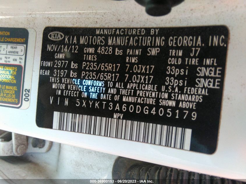 2013 KIA SORENTO LX - 5XYKT3A60DG405179