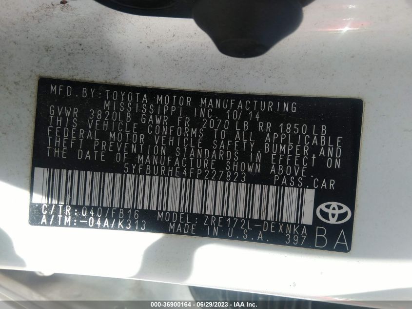 2015 TOYOTA COROLLA L/LE/S/S PLUS/LE PLUS - 5YFBURHE4FP227823
