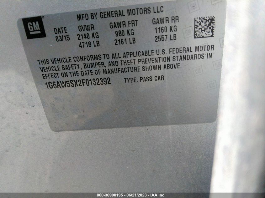 2015 CADILLAC CTS STANDARD - 1G6AW5SX2F0132392