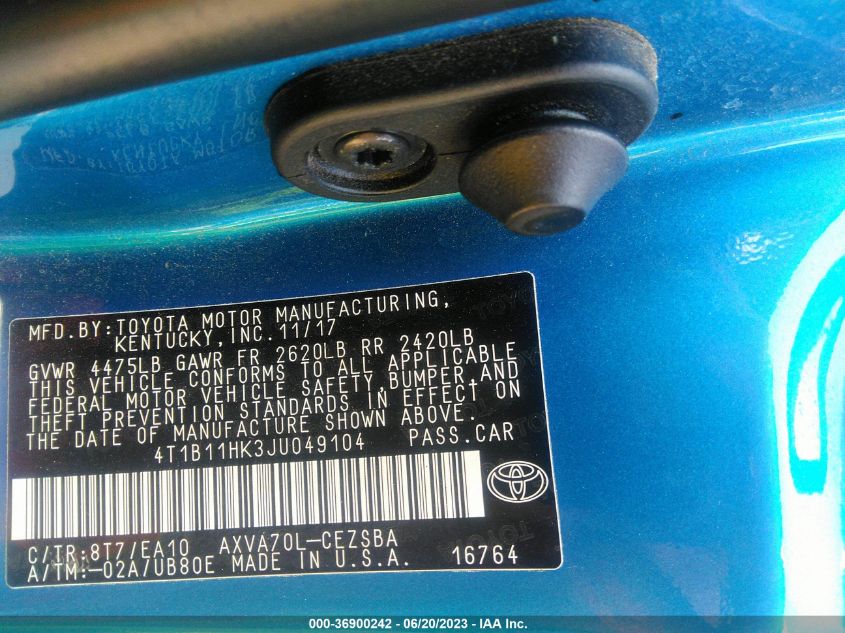 2018 TOYOTA CAMRY L/LE/XLE/SE/XSE - 4T1B11HK3JU049104