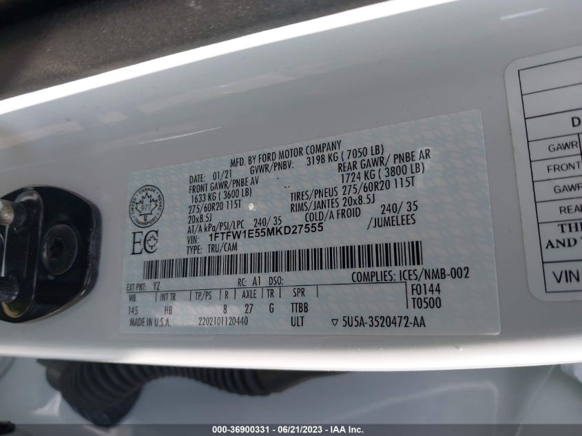 2021 FORD F-150 XL/XLT/LARIAT - 1FTFW1E55MKD27555