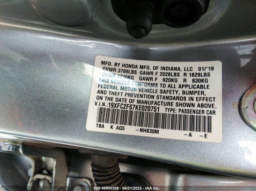 2019 HONDA CIVIC SEDAN LX - 19XFC2F67KE020751