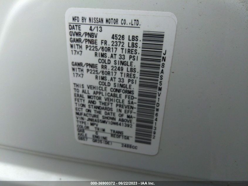 2013 NISSAN ROGUE SV - JN8AS5MV1DW641392
