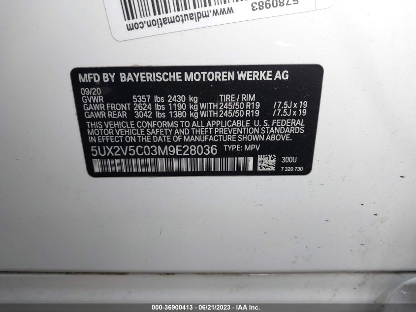 2021 BMW X4 M40I 5UX2V5C03M9E28036