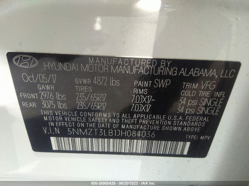 2018 HYUNDAI SANTA FE SPORT 2.4L - 5NMZT3LB1JH084036