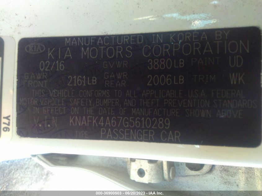 2016 KIA FORTE LX - KNAFK4A67G5610289