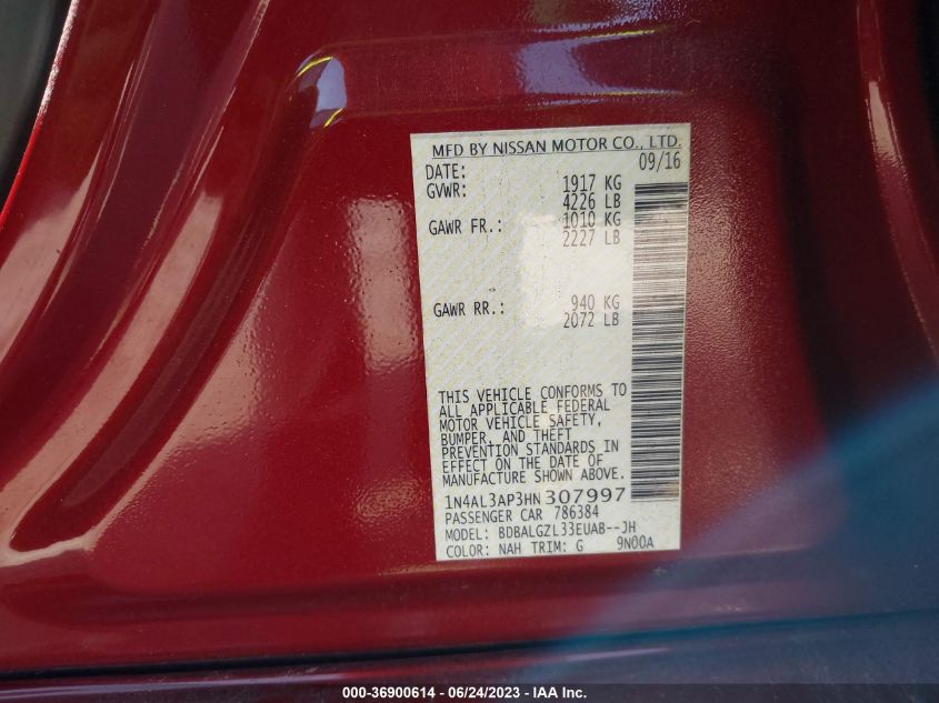 2017 NISSAN ALTIMA 2.5/S/SV/SL/SR - 1N4AL3AP3HN307997