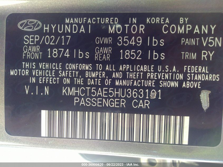 2017 HYUNDAI ACCENT SE - KMHCT5AE5HU363101