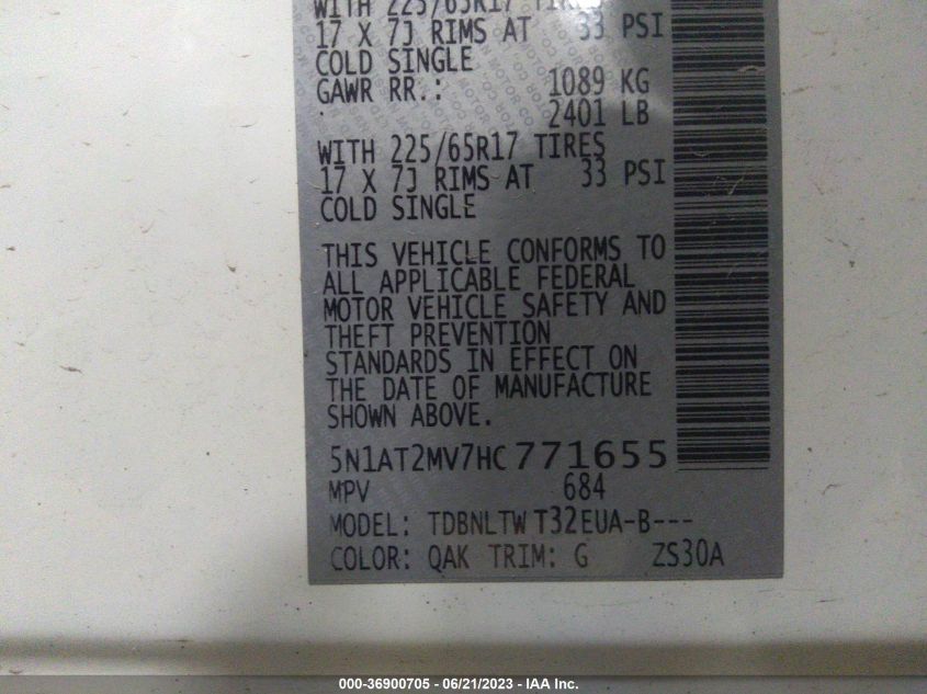 2017 NISSAN ROGUE SV - 5N1AT2MV7HC771655