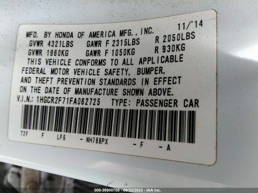 2015 HONDA ACCORD SEDAN EX - 1HGCR2F71FA062725