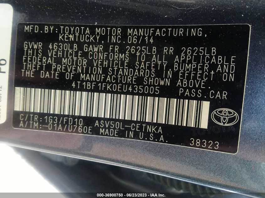 2014 TOYOTA CAMRY L/LE/XLE/SE/SE SPORT - 4T1BF1FK0EU435005