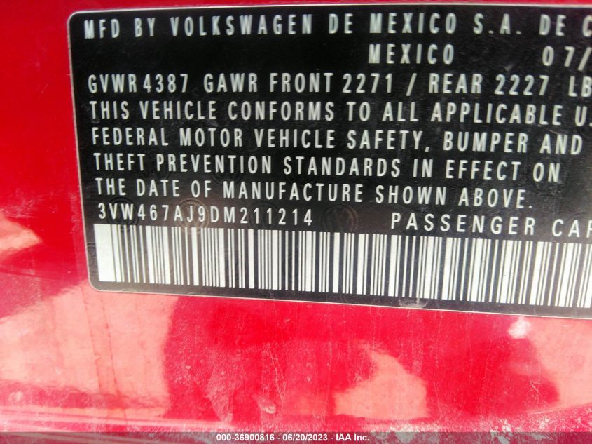 2013 VOLKSWAGEN GLI 3VW467AJ9DM211214