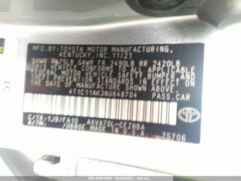2022 TOYOTA CAMRY LE - 4T1C11AK3NU648704