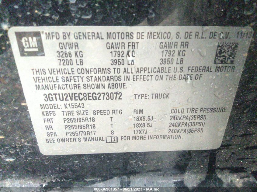 2014 GMC SIERRA 1500 SLT - 3GTU2VEC8EG273072