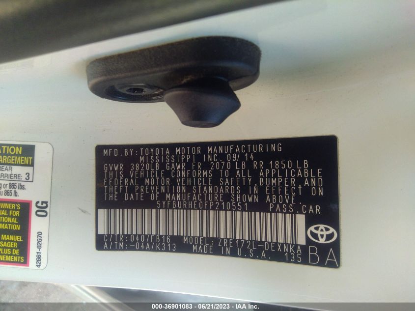 2015 TOYOTA COROLLA L/LE/S/S PLUS/LE PLUS - 5YFBURHE0FP210551