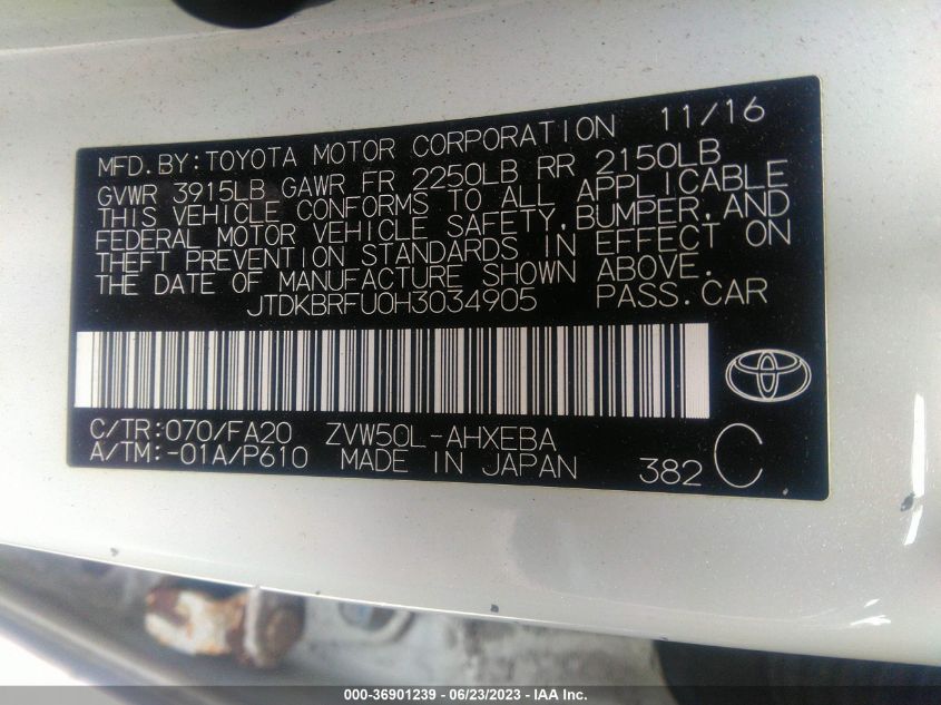 2017 TOYOTA PRIUS TWO/TWO ECO/THREE - JTDKBRFU0H3034905