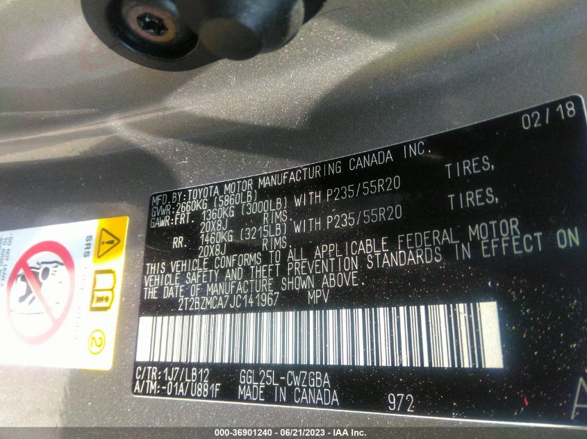 2018 LEXUS RX RX 350 - 2T2BZMCA7JC141967