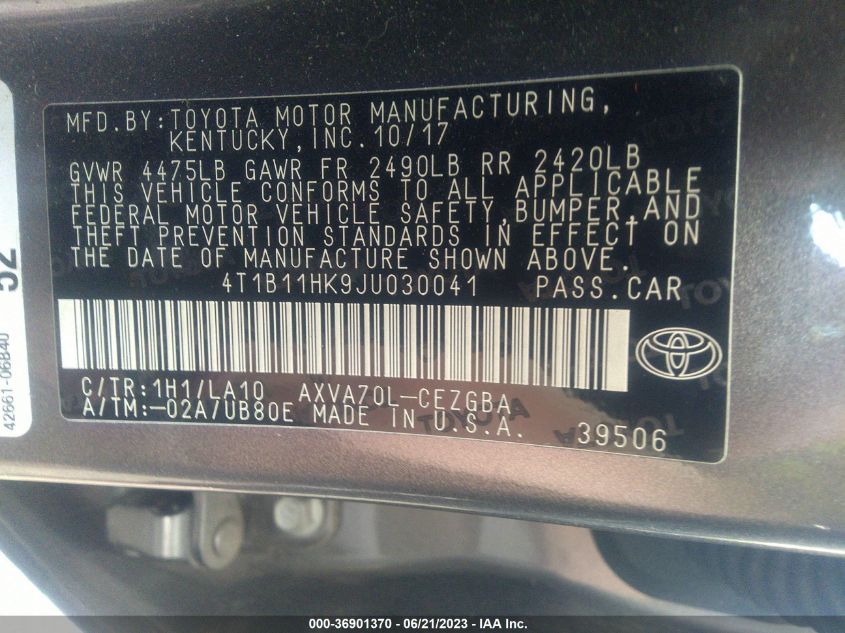 2018 TOYOTA CAMRY LE/SE/XLE/L - 4T1B11HK9JU030041