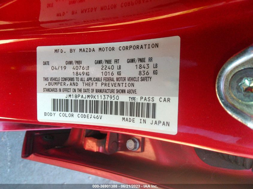 2019 MAZDA MAZDA3 HATCHBACK - JM1BPAJM9K1137950