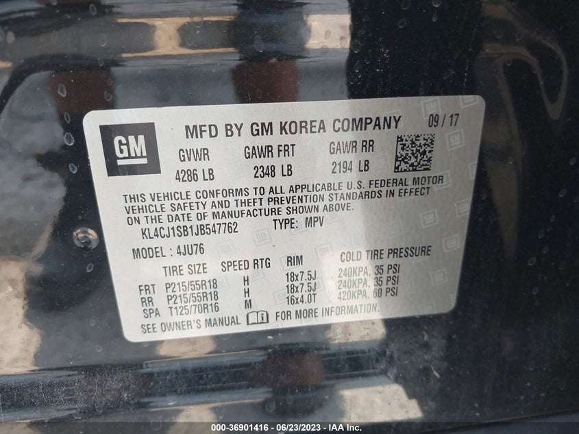 VIN KL4CJ1SB1JB547762 2018 BUICK ENCORE SPORT TOURING