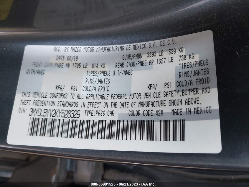2019 TOYOTA YARIS SEDAN L/LE/XLE 3MYDLBYV2KY528329