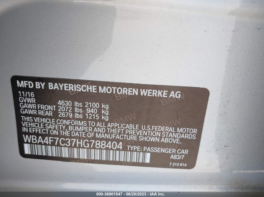 VIN WBA4F7C37HG788404 2017 BMW 4 SERIES 430I