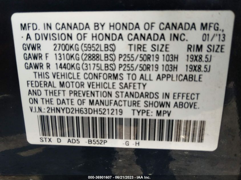 2013 ACURA MDX ADVANCE PKG - 2HNYD2H63DH521219