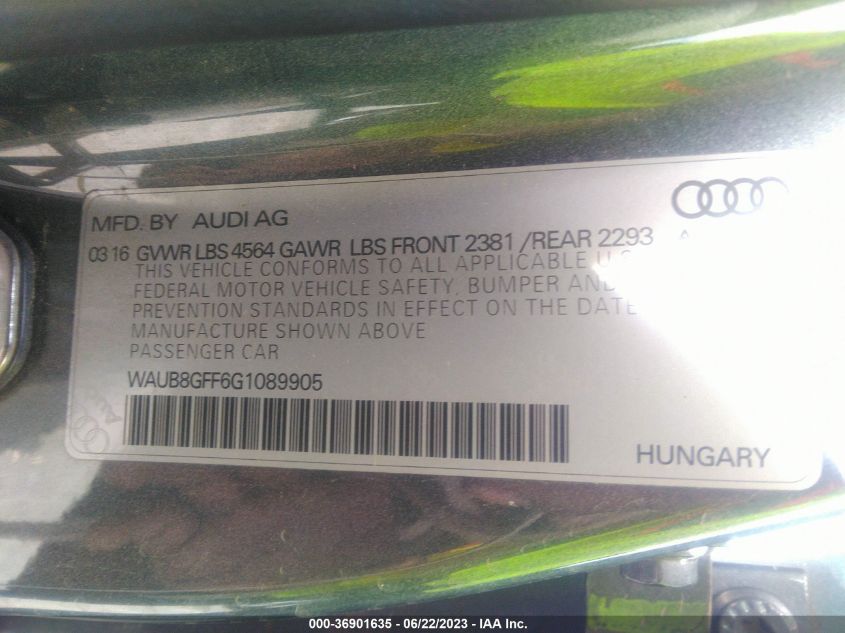 2016 AUDI A3 2.0T PREMIUM - WAUB8GFF6G1089905