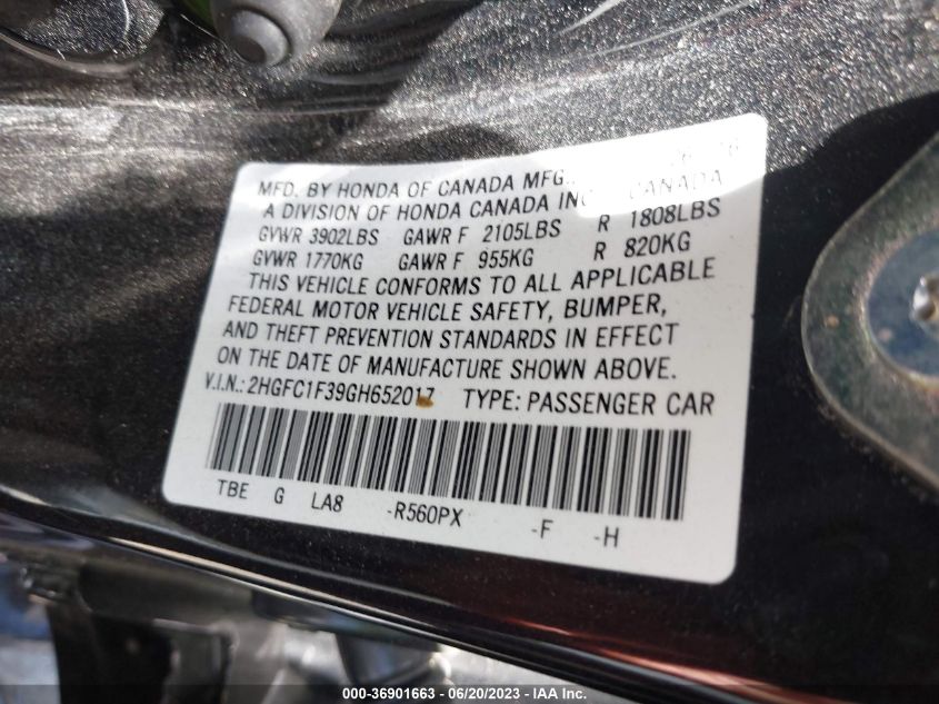 2016 HONDA CIVIC SEDAN EX-T - 2HGFC1F39GH652017