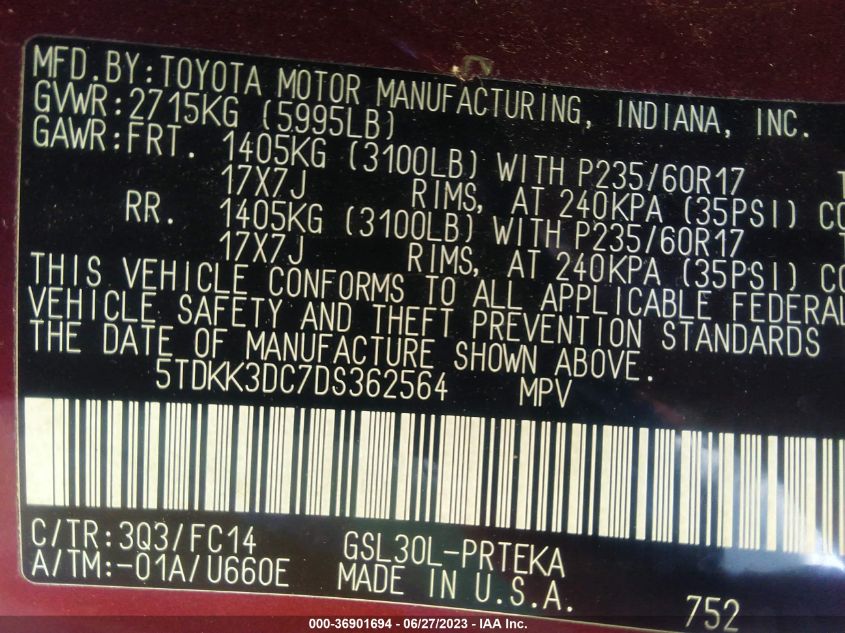 2013 TOYOTA SIENNA LE - 5TDKK3DC7DS362564