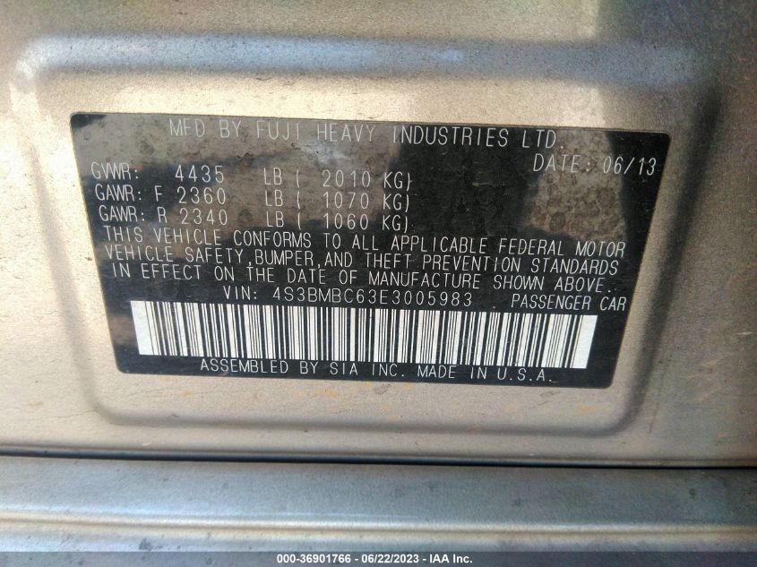 2014 SUBARU LEGACY 2.5I PREMIUM - 4S3BMBC63E3005983