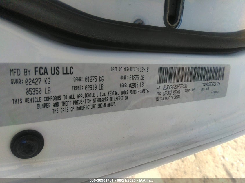 VIN 2C3CCAGG8HH529933 2017 CHRYSLER 300 S