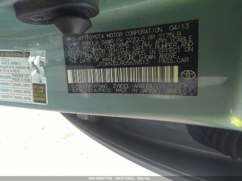 2013 TOYOTA PRIUS FOUR - JTDKN3DU9D5639513