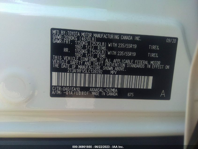 2020 TOYOTA RAV4 XLE PREMIUM - 2T3A1RFV5LC139292