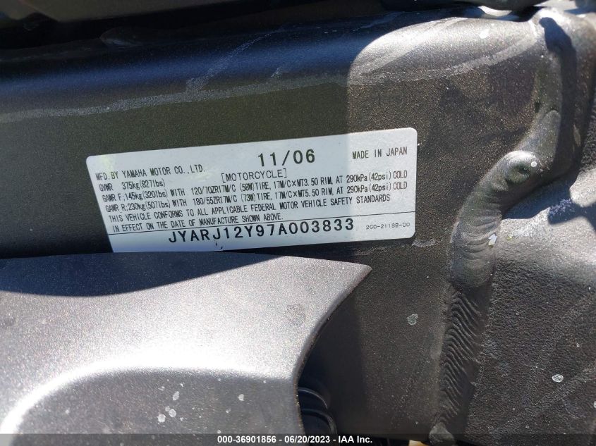 2007 YAMAHA YZFR6 L JYARJ12Y97A003833